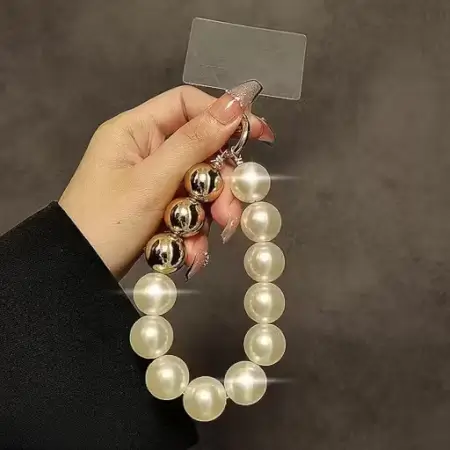 Pearl and Gold Bead Bracelet Phone Charm – Wrist Strap Lanyard ( default, OS )