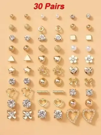 RARE 1 Gold Plated Multicolor Pearl & AD Studs Combo – 30 Pairs ( default, Standard )