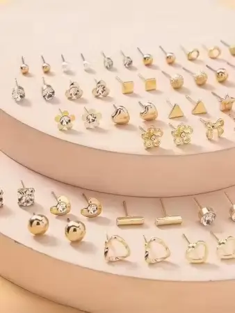 RARE 1 Gold Plated Multicolor Pearl & AD Studs Combo – 30 Pairs ( default, Standard )